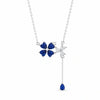 Blue Flower Drop Diamond 925 Sterling Silver Pendant Chain for Women
