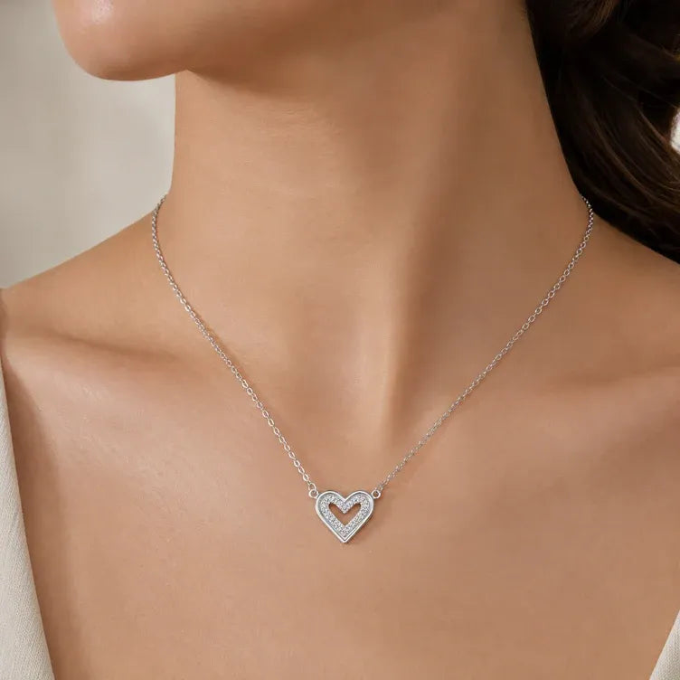 Heart Pearl Diamond 925 Sterling Silver Pendant Chain for Women