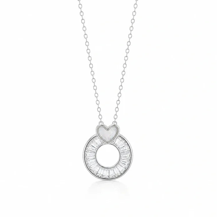 Circle Heart Diamond 925 Sterling Silver Pendant Chain for Women