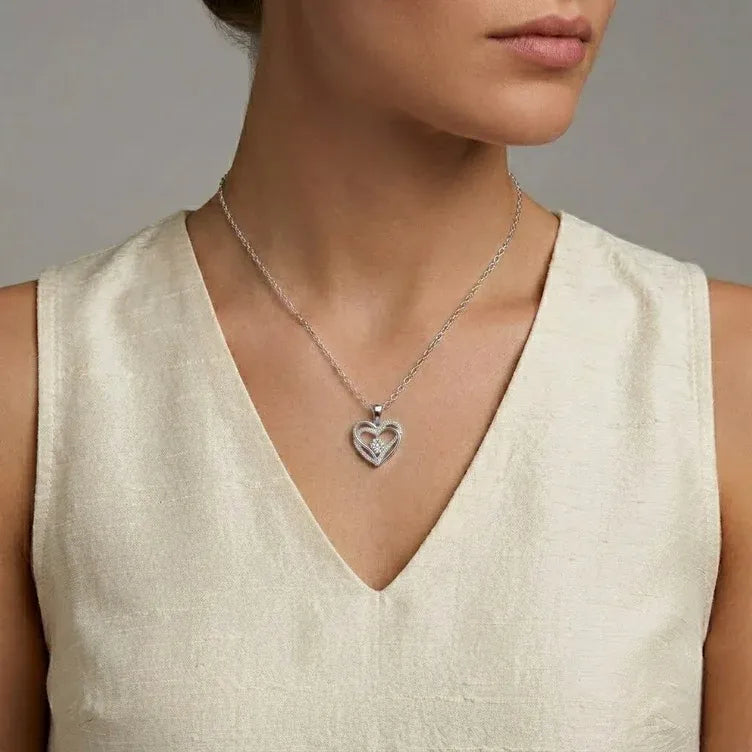 Royal Heart Diamond 925 Sterling Silver Pendant Chain for Women