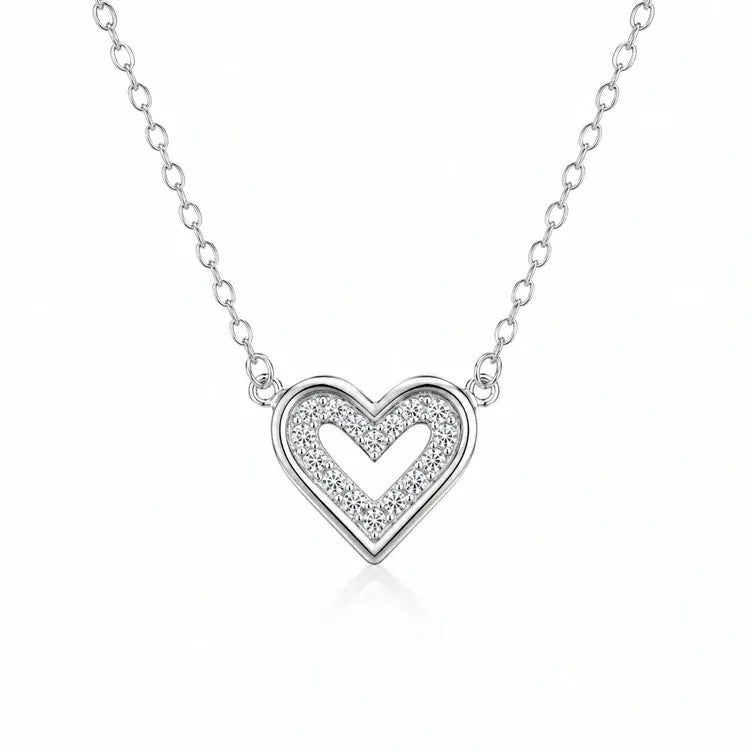 Heart Pearl Diamond 925 Sterling Silver Pendant Chain for Women