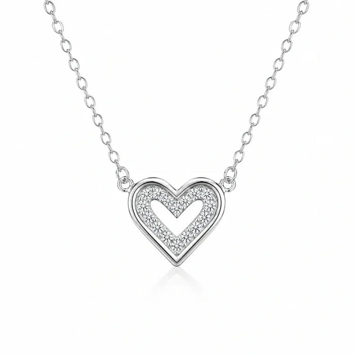 Heart Pearl Diamond 925 Sterling Silver Pendant Chain for Women