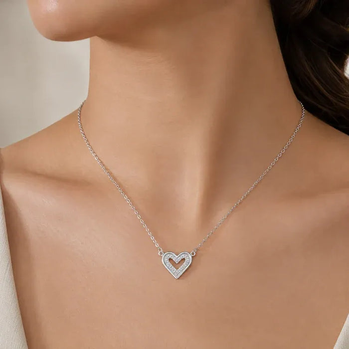 Heart Pearl Diamond 925 Sterling Silver Pendant Chain for Women