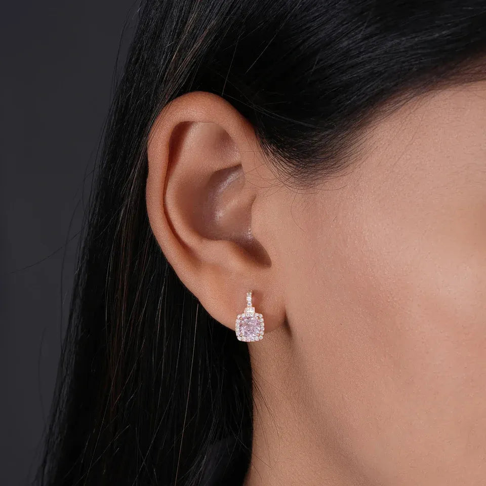 Pink Stone Square Design Earrings