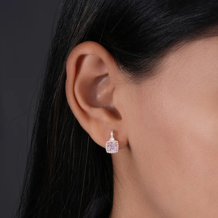 Pink Stone Square Design Earrings