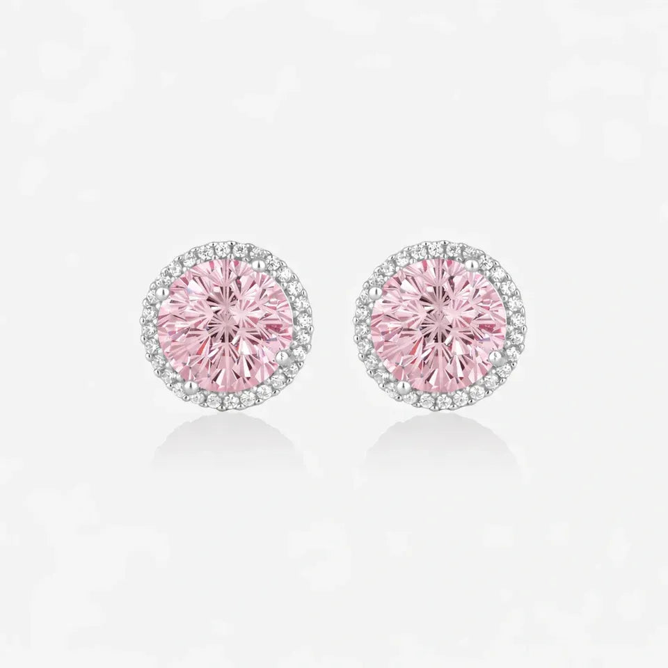 Pink Round Halo Earrings