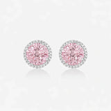 Pink Round Halo Earrings