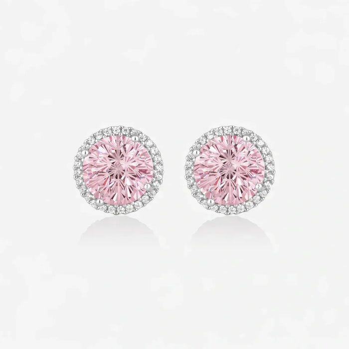 Pink Round Halo Earrings