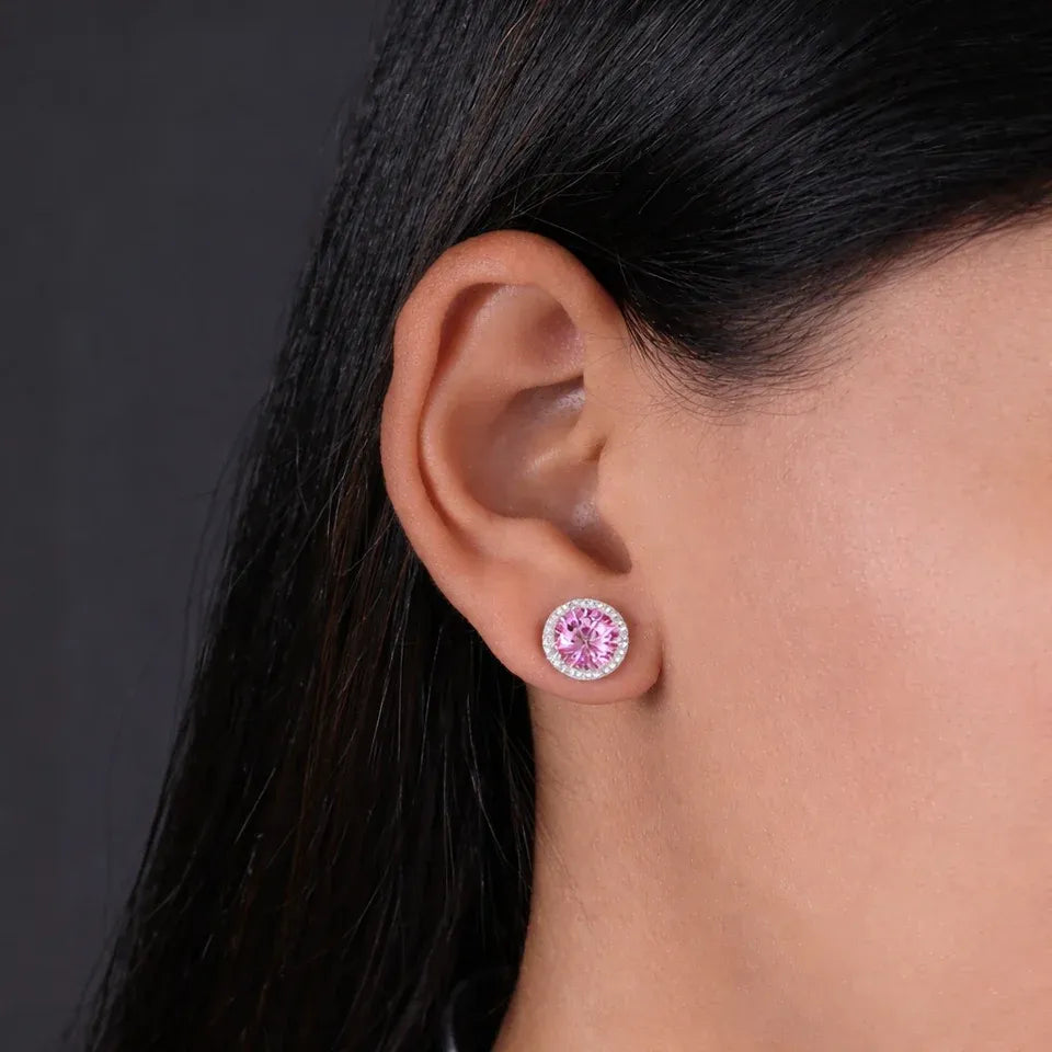 Blush Pink Round 925 Sterling Silver Stud Earrings for Women