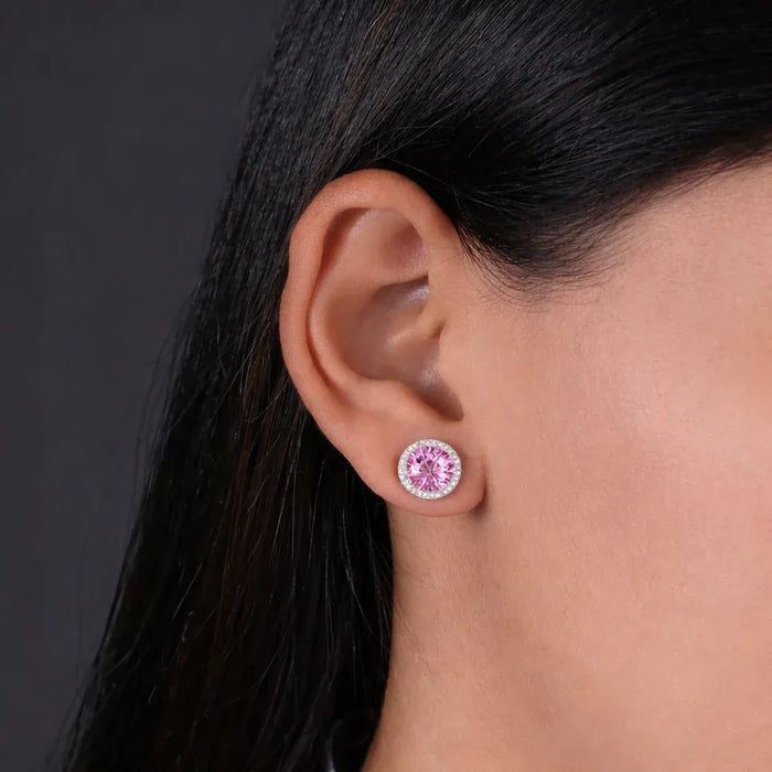 Blush Pink Round 925 Sterling Silver Stud Earrings for Women